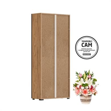 Dekorex KTP211-C-Antrasit 2 Cam Kapaklı 6 Raflı Yüksek Kitaplık