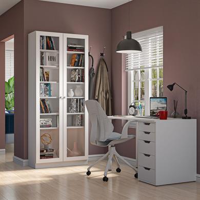 Dekorex KTP211-C-Beyaz Cam Kapaklı Yüksek Kitaplık