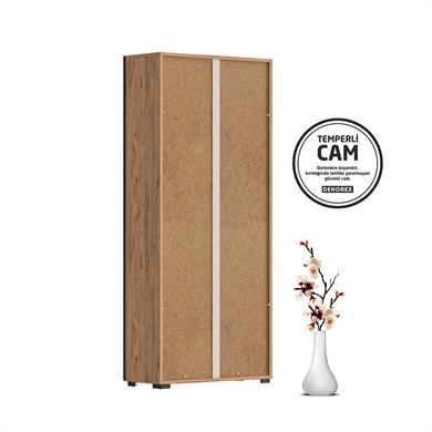 Dekorex KTP211-C-Ceviz 2 Cam Kapaklı Yüksek Kitaplık