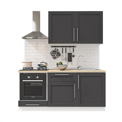 Dekorex Pia Antrasit Serisi 180 Cm Antrasit Fırın Modüllü Meşe Tezgahlı Hazır Mutfak PA-180dav-mt