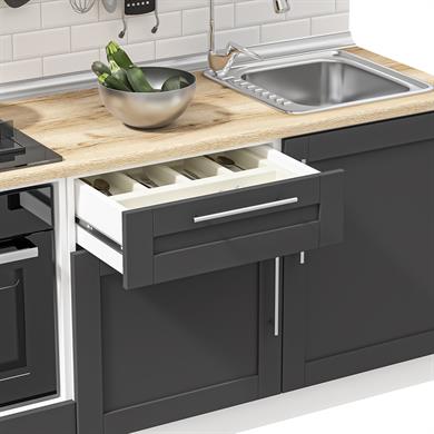 Dekorex Pia Antrasit Serisi 180 Cm Antrasit Aspiratör Ve Fırın Modüllü Meşe Tezgahlı Hazır Mutfak PA-180asp-mt