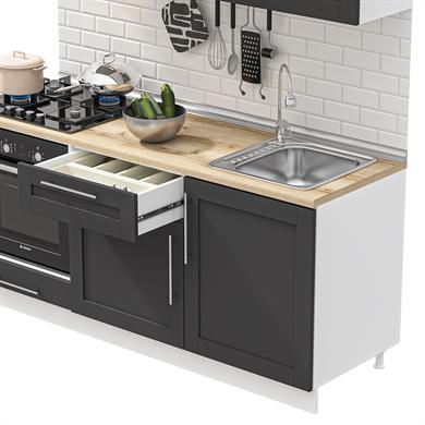 Dekorex Pia Antrasit Serisi 180 Cm Antrasit Fırın Modüllü Meşe Tezgahlı Hazır Mutfak PA-180dav-mt