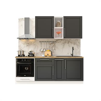 Dekorex Pia Antrasit Serisi 210 Cm Antrasit Fırın Modüllü Meşe Tezgahlı Hazır Mutfak PA-210dav-mt