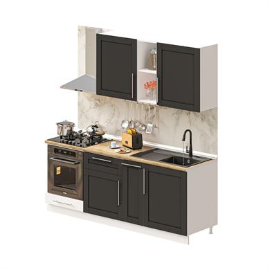 Dekorex Pia Antrasit Serisi 210 Cm Antrasit Fırın Modüllü Meşe Tezgahlı Hazır Mutfak PA-210dav-mt