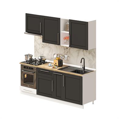 Dekorex Pia Antrasit Serisi 210 Cm Antrasit Aspiratör Ve Fırın Modüllü Meşe Tezgahlı Hazır Mutfak PA-210asp-mt