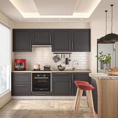 Dekorex Pia Antrasit Serisi 240 Cm Aspiratör Fırın Ve Çekmece Modüllü Meşe Tezgahlı Hazır Mutfak PA-240asp-c-mt