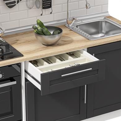 Dekorex Pia Antrasit Serisi 240 Cm Aspiratör Fırın Ve Çekmece Modüllü Meşe Tezgahlı Hazır Mutfak PA-240asp-c-mt