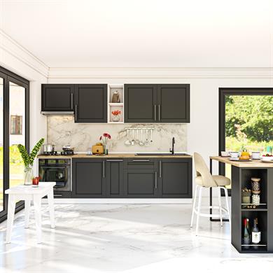 Dekorex Pia Antrasit Serisi 270 Cm Antrasit Aspiratör Ve Fırın Modüllü Meşe Tezgahlı Hazır Mutfak PA-270asp-mt