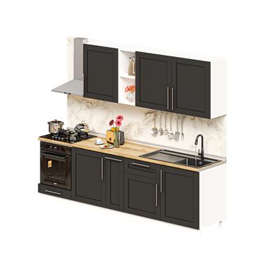 Dekorex Pia Antrasit Serisi 270 Cm Antrasit Fırın Modüllü Meşe Tezgahlı Hazır Mutfak PA-270dav-mt