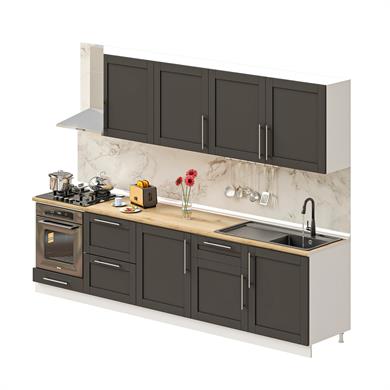 Dekorex Pia Antrasit Serisi 300 Cm Antrasit Fırın Ve Çekmece Modüllü Meşe Tezgahlı Hazır Mutfak PA-300dav-c-mt