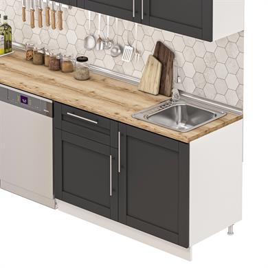 Dekorex Pia Antrasit Serisi 300 Cm Aspiratör Ve Çekmece Modüllü Meşe Tezgahlı Hazır Mutfak PA-300asp-bc-mt