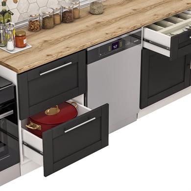 Dekorex Pia Antrasit Serisi 300 Cm Aspiratör Ve Çekmece Modüllü Meşe Tezgahlı Hazır Mutfak PA-300asp-bc-mt