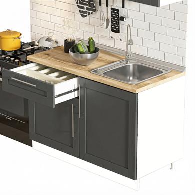 Dekorex Pia Beyaz Antrasit 120 Cm Meşe Tezgahlı Hazır Mutfak PBA-120dav-mt