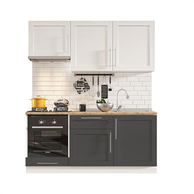 Dekorex Pia Beyaz Antrasit 180 Cm Aspiratör Ve Fırın Modüllü Meşe Tezgahlı Hazır Mutfak PBA-180asp-mt