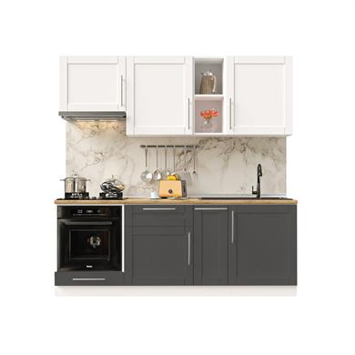 Dekorex Pia Beyaz Antrasit 210 Cm Aspiratör Ve Fırın Modüllü Meşe Tezgahlı Hazır Mutfak PBA-210asp-mt