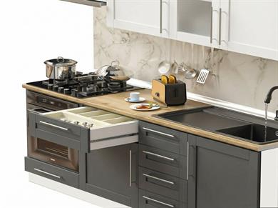 Dekorex Pia Beyaz Antrasit 225 Cm Aspiratör Ve Fırın Modüllü Meşe Tezgahlı Hazır Mutfak PBA-225asp-mt