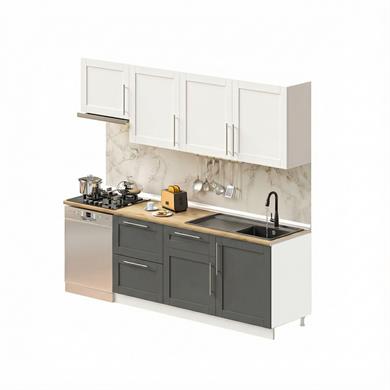 Dekorex Pia Beyaz Antrasit 240 Cm Aspiratör Ve Çekmece Modüllü Meşe Tezgahlı Hazır Mutfak PBA-240asp-bc-mt