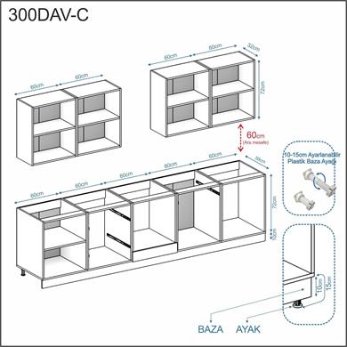 Dekorex Pia Beyaz Antrasit 300 Cm Fırın Ve Çekmece Modüllü Meşe Tezgahlı Hazır Mutfak PBA-300dav-c-mt