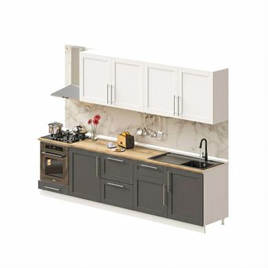 Dekorex Pia Beyaz Antrasit 300 Cm Fırın Ve Çekmece Modüllü Meşe Tezgahlı Hazır Mutfak PBA-300dav-c-mt