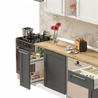 Dekorex Pia Beyaz Antrasit 330 Cm Aspiratör Ve Çekmece Modüllü Meşe Tezgahlı Hazır Mutfak Pba-330asp-bc-mt
