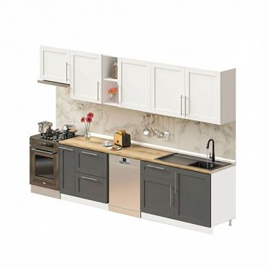 Dekorex Pia Beyaz Antrasit 330 Cm Aspiratör Ve Çekmece Modüllü Meşe Tezgahlı Hazır Mutfak Pba-330asp-bc-mt