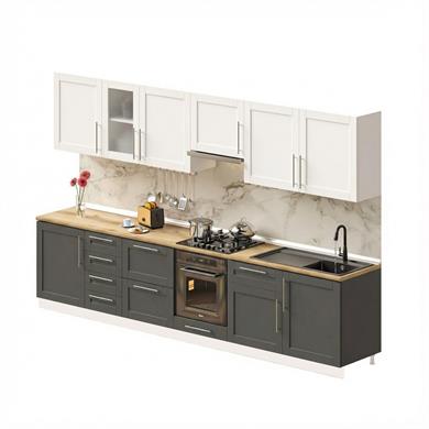 Dekorex Pia Beyaz Antrasit 345 Cm Aspiratör Ve Çekmece Modüllü Meşe Tezgahlı Hazır Mutfak Pba-345asp-bc-mt