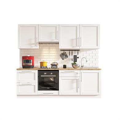 Dekorex Pia Beyaz Serisi 240 Cm Aspiratör Fırın Ve Çekmece Modüllü Meşe Tezgahlı Hazır Mutfak Pb-240asp-c-mt