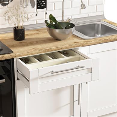 Dekorex Pia Beyaz Serisi 240 Cm Aspiratör Fırın Ve Çekmece Modüllü Meşe Tezgahlı Hazır Mutfak Pb-240asp-c-mt