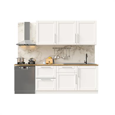 Dekorex Pia Beyaz Serisi 240 Cm Beyaz Çekmece Modüllü Meşe Tezgahlı Hazır Mutfak PB-240dav-bc-mt
