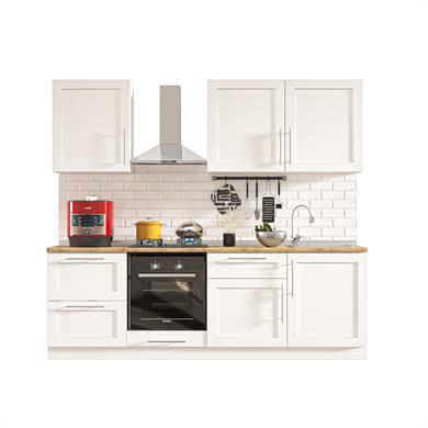 Dekorex Pia Beyaz Serisi 240 Cm Fırın Ve Çekmece Modüllü Meşe Tezgahlı Hazır Mutfak Pb-240dav-c-mt