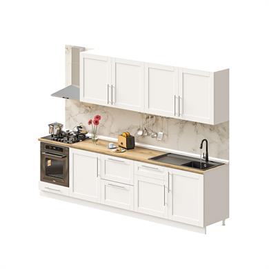 Dekorex Pia Beyaz Serisi 300 Cm Beyaz Fırın Ve Çekmece Modüllü Meşe Tezgahlı Hazır Mutfak PB-300dav-c-mt