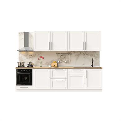 Dekorex Pia Beyaz Serisi 300 Cm Beyaz Fırın Ve Çekmece Modüllü Meşe Tezgahlı Hazır Mutfak PB-300dav-c-mt