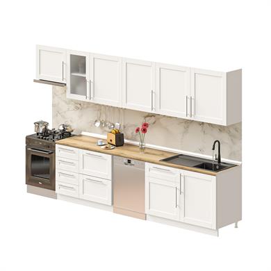 Dekorex Pia Beyaz Serisi 345 Cm Aspiratör Ve Çekmece Modüllü Meşe Tezgahlı Hazır Mutfak Pb-345asp-bc-mt