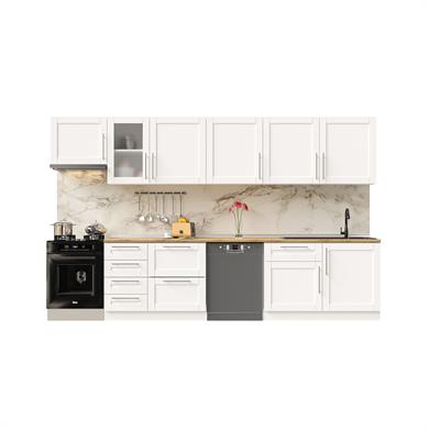 Dekorex Pia Beyaz Serisi 345 Cm Aspiratör Ve Çekmece Modüllü Meşe Tezgahlı Hazır Mutfak Pb-345asp-bc-mt