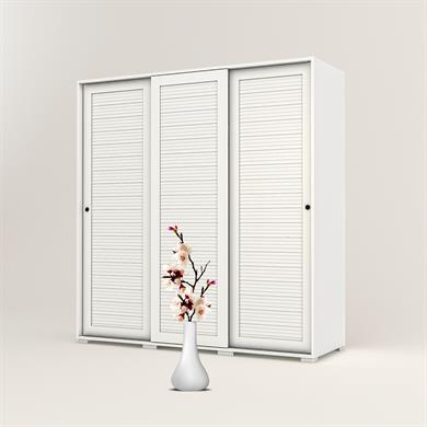 Dekorex SRG220-3-Beyaz Panjur Kapaklı 3 Çekmeceli Sürgülü Gardırop