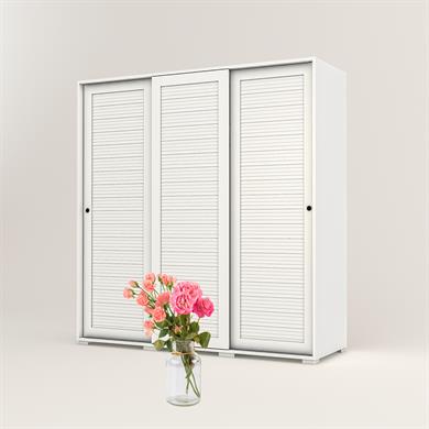 Dekorex SRG220-4-Beyaz Panjur Kapaklı 4 Çekmeceli Sürgülü Gardırop
