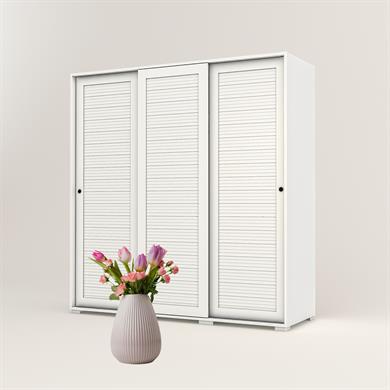 Dekorex SRG220-6-Beyaz Panjur Kapaklı 6 Çekmeceli Sürgülü Gardırop