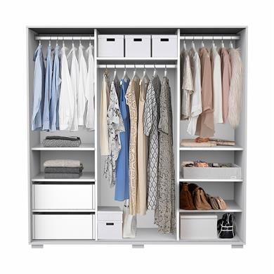 Dekorex SRG231-2-Beyaz 3 Kapaklı 2 Çekmeceli Sürgülü Gardırop