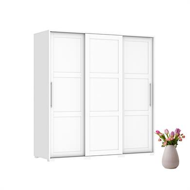 Dekorex SRG231-3-Beyaz 3 Kapaklı 3 Çekmeceli Sürgülü Gardırop