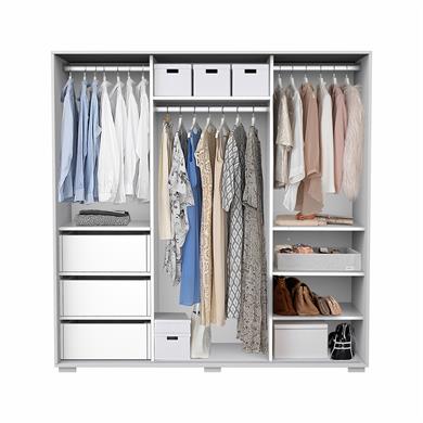 Dekorex SRG231-3-Beyaz 3 Kapaklı 3 Çekmeceli Sürgülü Gardırop