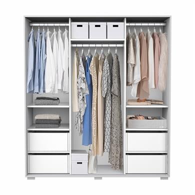 Dekorex SRG231-4-Beyaz 3 Kapaklı 4 Çekmeceli Sürgülü Gardırop