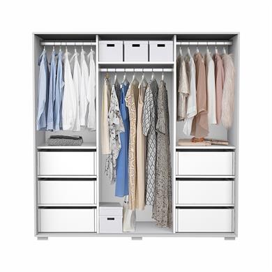 Dekorex SRG231-6-Beyaz 3 Kapaklı 6 Çekmeceli Sürgülü Gardırop