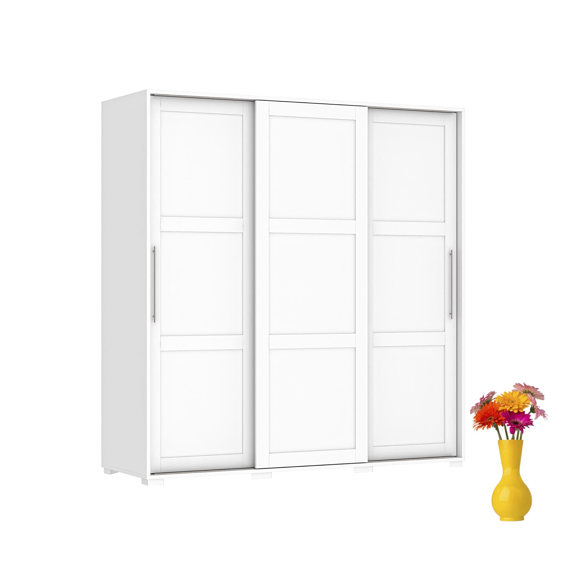Dekorex SRG231-6-Beyaz 3 Kapaklı 6 Çekmeceli Sürgülü Gardırop