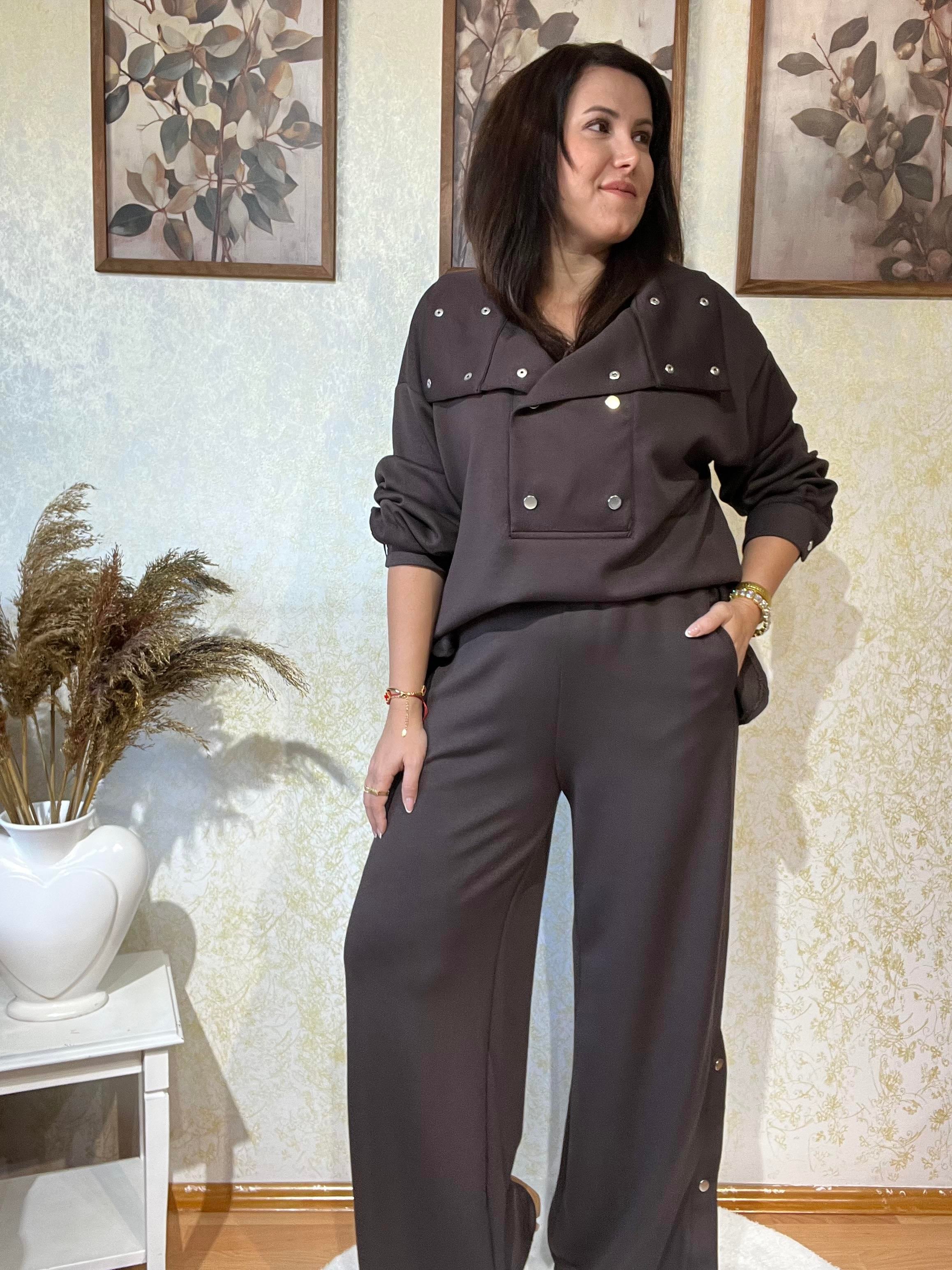 Acı Kahve Çıtçıt Detaylı Premium Kalite Modal Takım