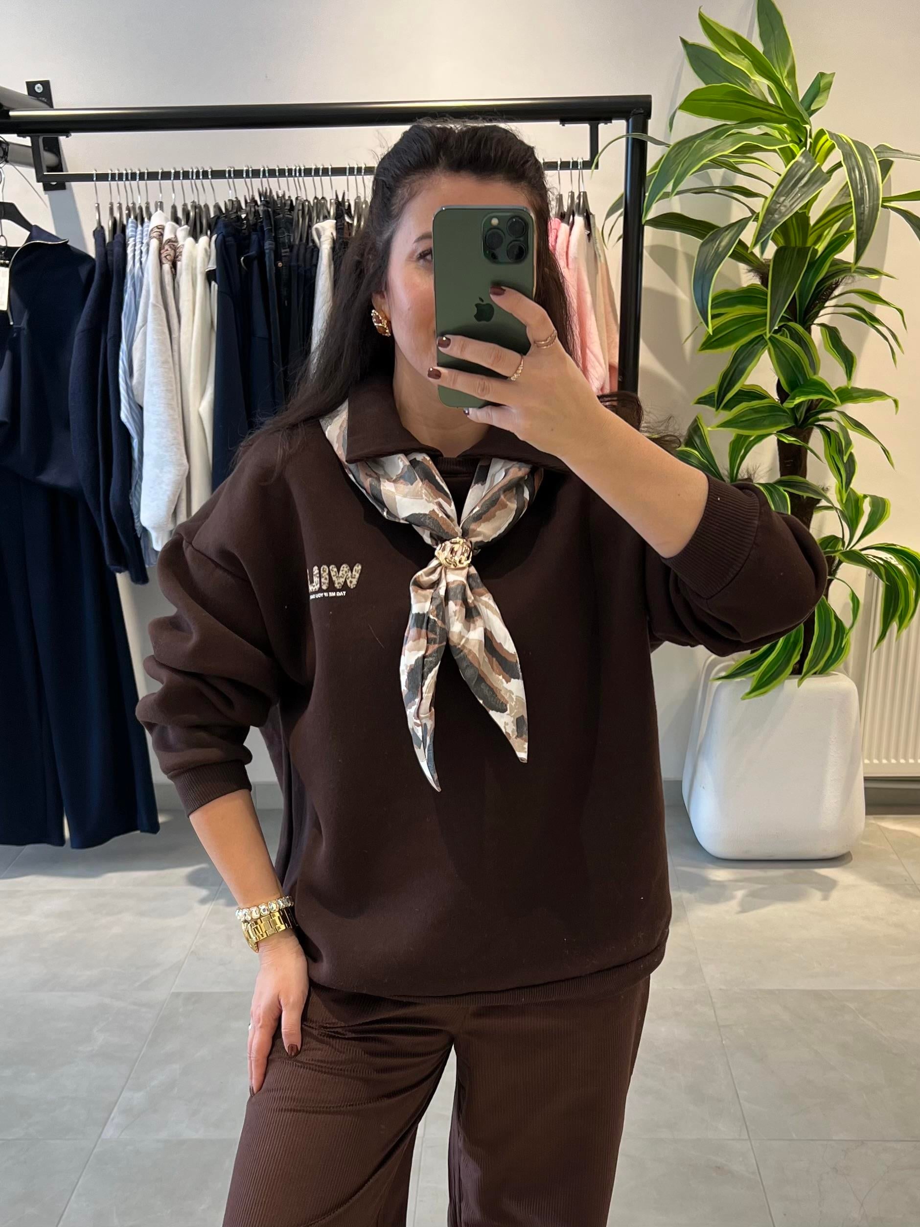 Acı Kahve Şal Detaylı Sweat