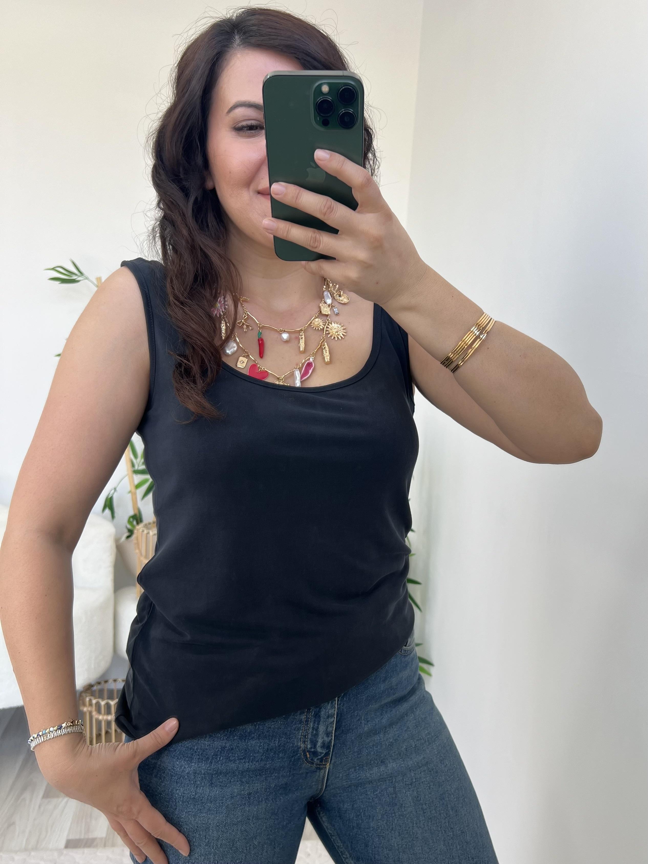 Antrasit Önü ve Arkası Kayık Yaka Kalın Askılı Atlet Badi