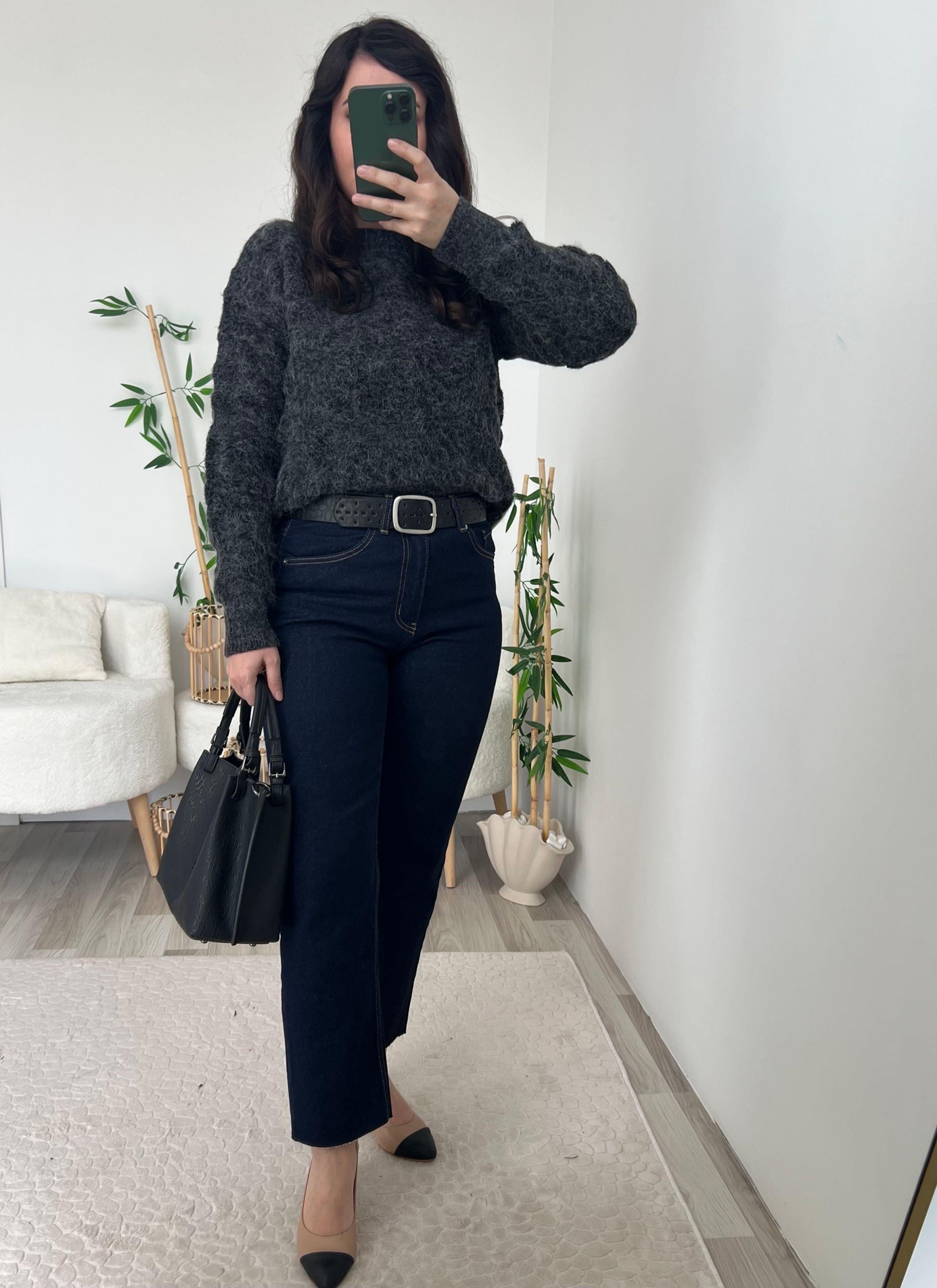 Antrasit Sim Geçişli Dokulu Kazak