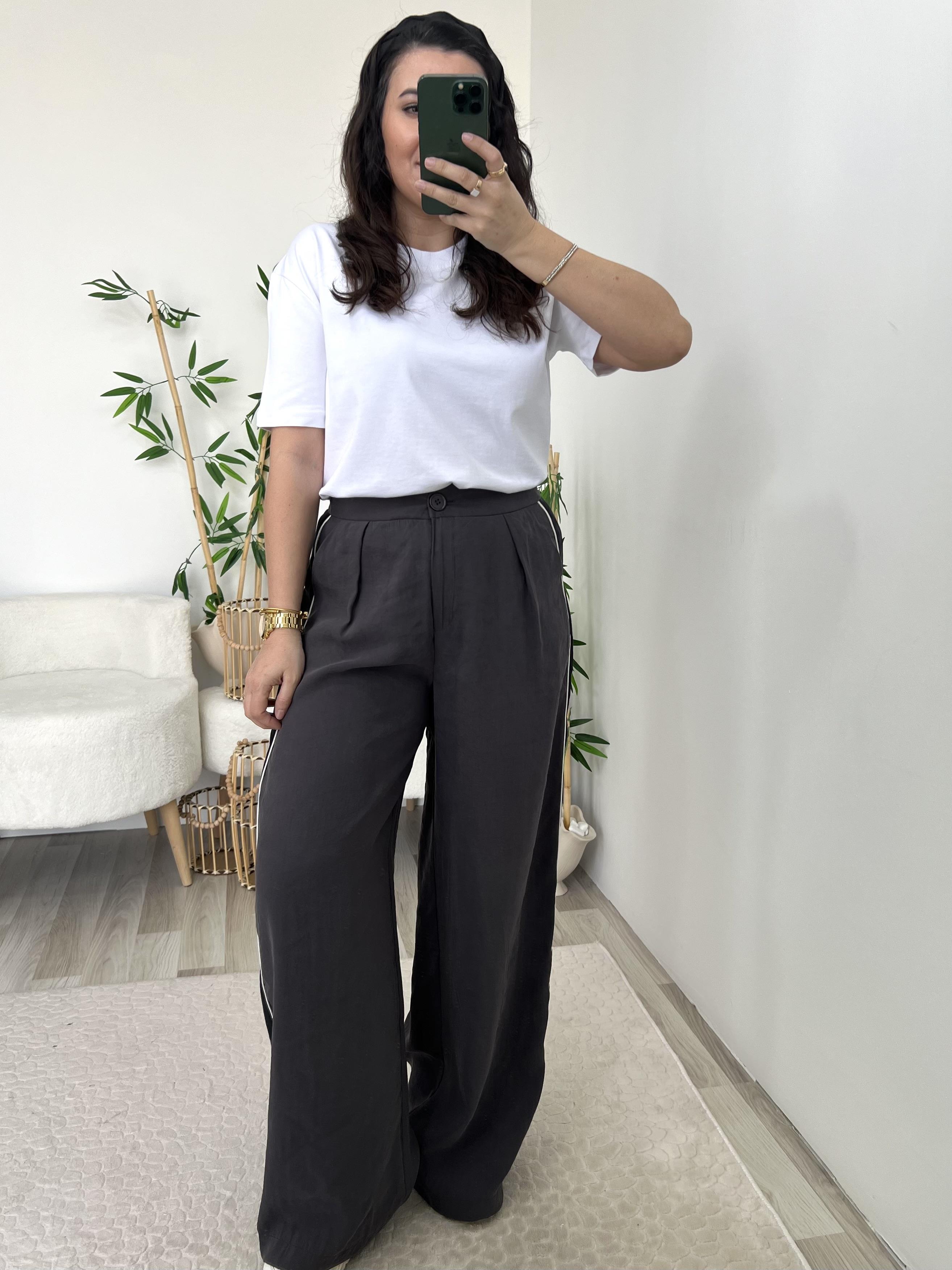 Antrasit Yanları Şerit Geçişli Pantolon