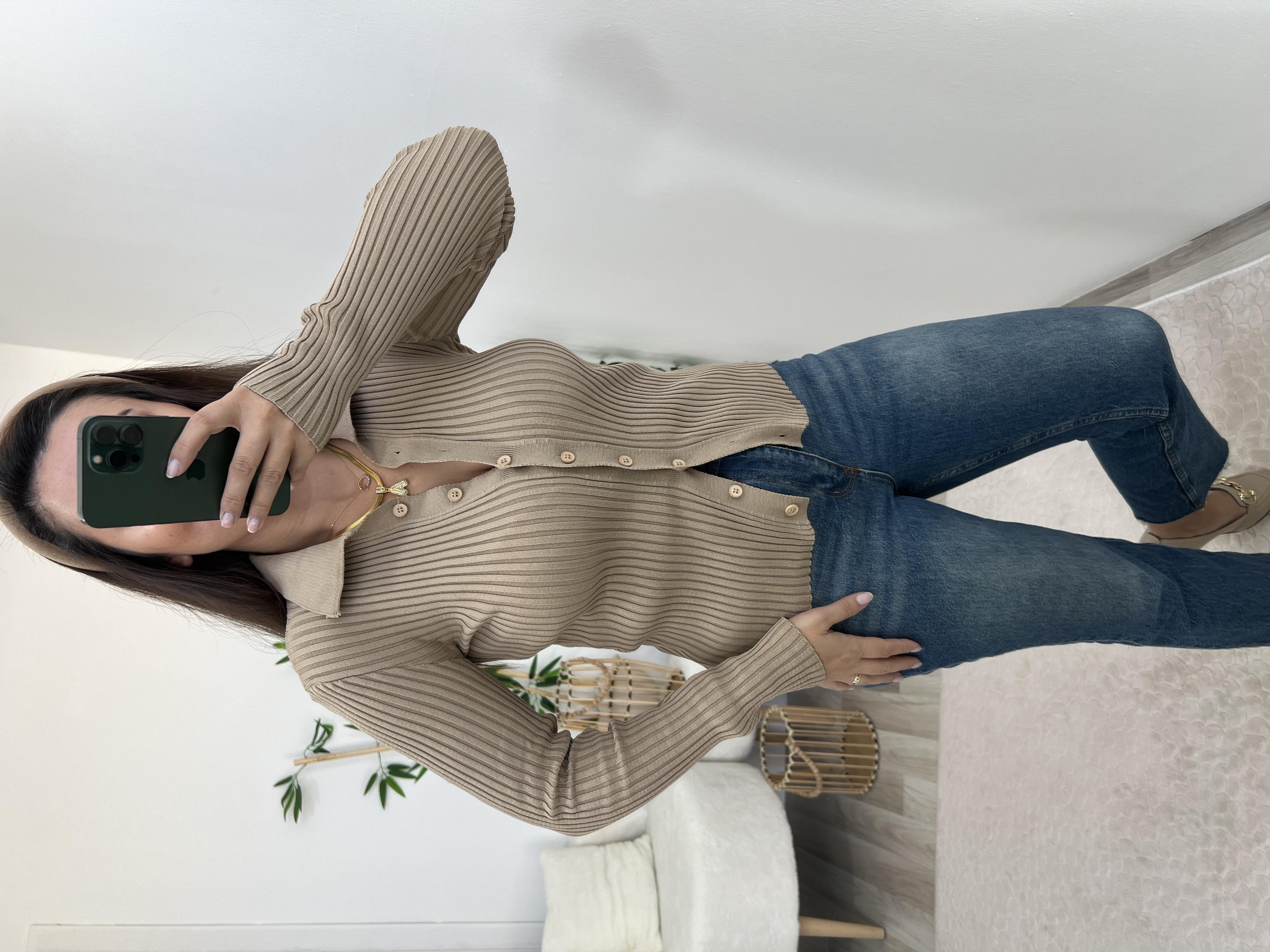 Bej Polo Yaka Hırka