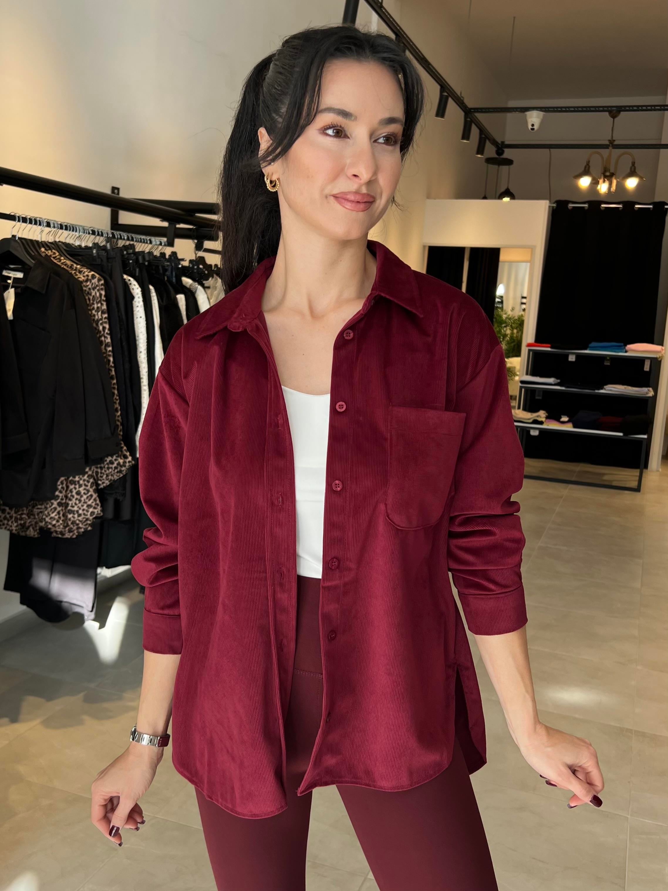 Bordo Kadife Gömlek